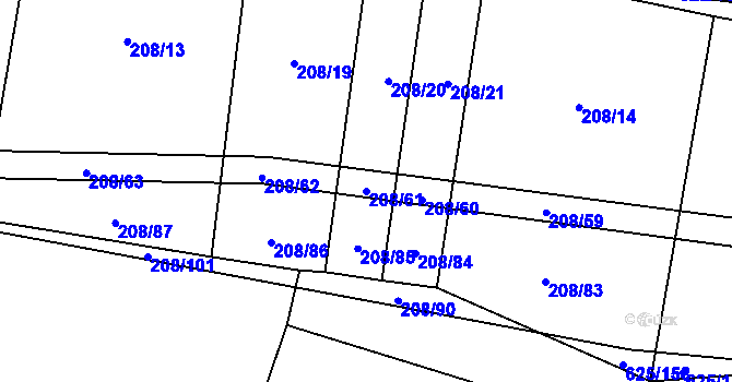 Parcela st. 208/61 v KÚ Křižínkov, Katastrální mapa