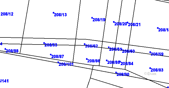 Parcela st. 208/62 v KÚ Křižínkov, Katastrální mapa