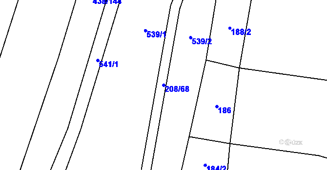 Parcela st. 208/68 v KÚ Křižínkov, Katastrální mapa