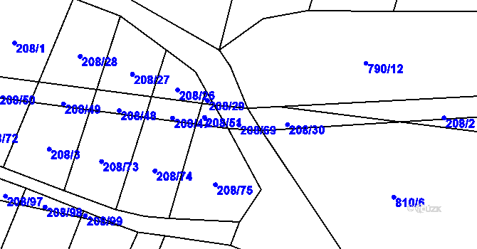 Parcela st. 208/69 v KÚ Křižínkov, Katastrální mapa