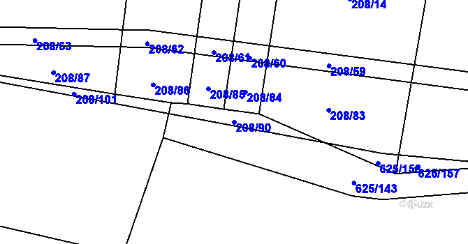 Parcela st. 208/90 v KÚ Křižínkov, Katastrální mapa