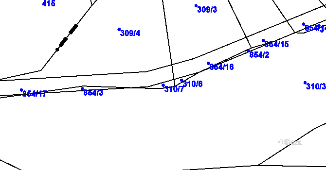 Parcela st. 310/7 v KÚ Křižínkov, Katastrální mapa