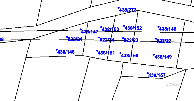Parcela st. 438/151 v KÚ Křižínkov, Katastrální mapa