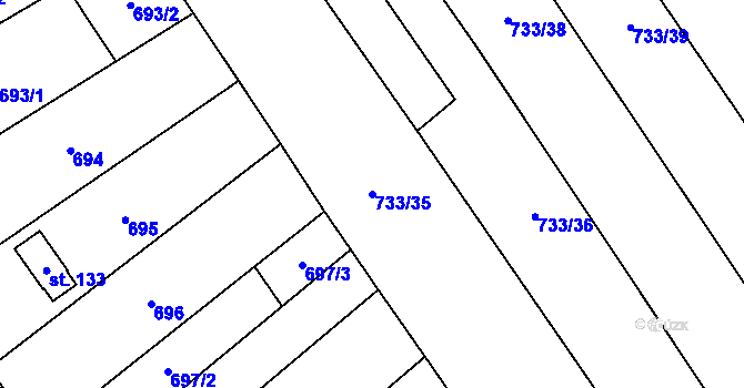 Parcela st. 733/35 v KÚ Křižínkov, Katastrální mapa