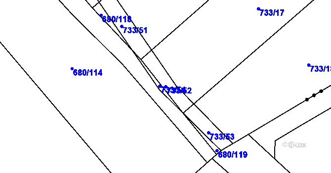 Parcela st. 733/52 v KÚ Křižínkov, Katastrální mapa