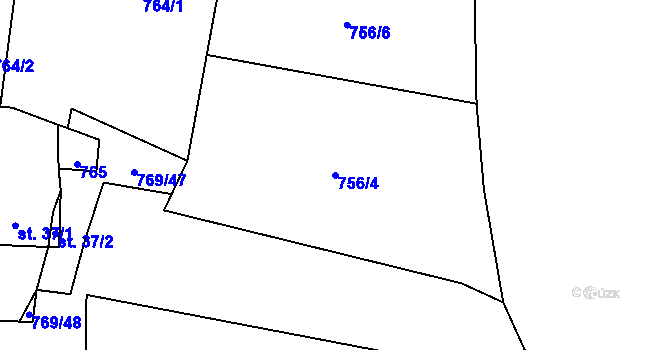 Parcela st. 756/4 v KÚ Křižínkov, Katastrální mapa