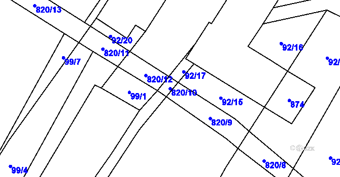 Parcela st. 820/10 v KÚ Křižínkov, Katastrální mapa