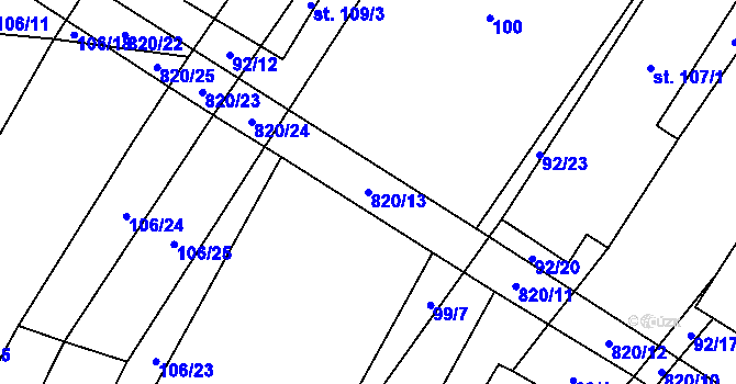 Parcela st. 820/13 v KÚ Křižínkov, Katastrální mapa
