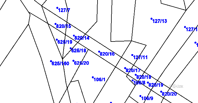 Parcela st. 820/16 v KÚ Křižínkov, Katastrální mapa