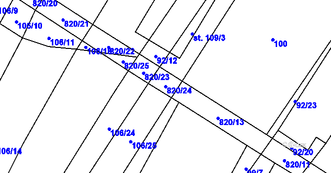 Parcela st. 820/24 v KÚ Křižínkov, Katastrální mapa