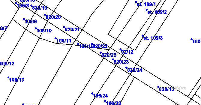 Parcela st. 820/25 v KÚ Křižínkov, Katastrální mapa
