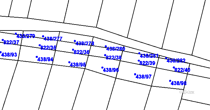 Parcela st. 822/38 v KÚ Křižínkov, Katastrální mapa