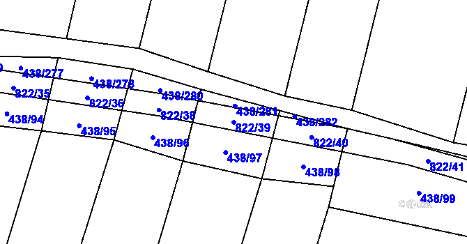 Parcela st. 822/39 v KÚ Křižínkov, Katastrální mapa
