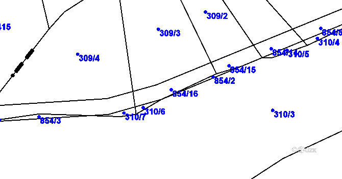 Parcela st. 854/16 v KÚ Křižínkov, Katastrální mapa