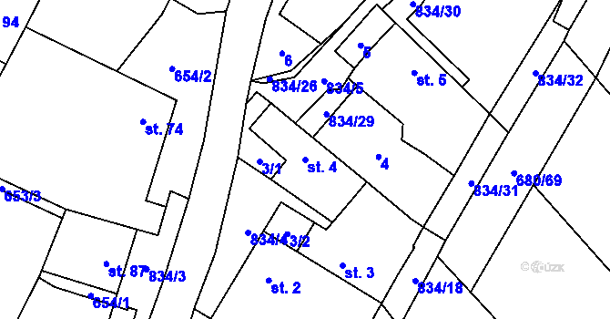 Parcela st. 4 v KÚ Křižínkov, Katastrální mapa