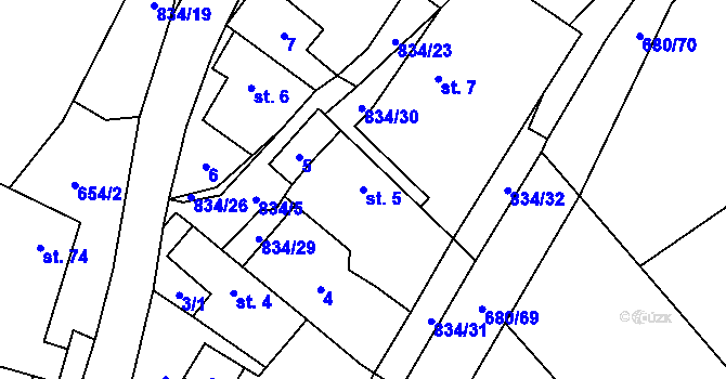Parcela st. 5 v KÚ Křižínkov, Katastrální mapa
