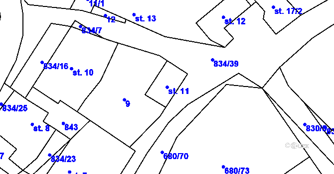 Parcela st. 11 v KÚ Křižínkov, Katastrální mapa