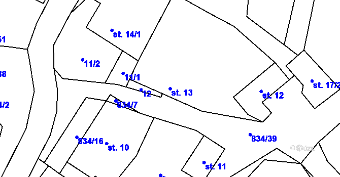 Parcela st. 13 v KÚ Křižínkov, Katastrální mapa