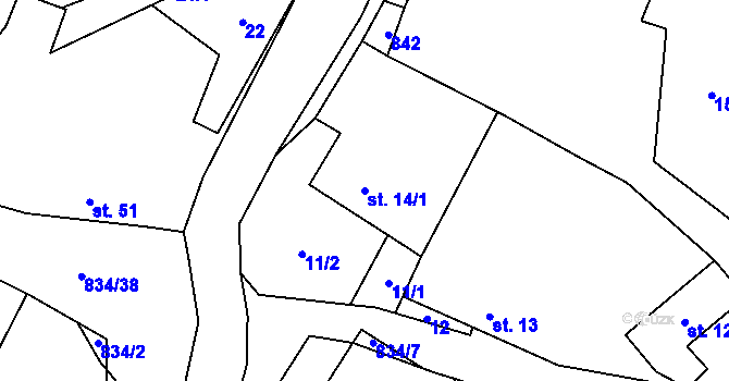 Parcela st. 14/1 v KÚ Křižínkov, Katastrální mapa