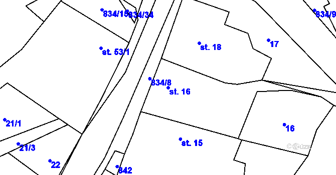 Parcela st. 16 v KÚ Křižínkov, Katastrální mapa