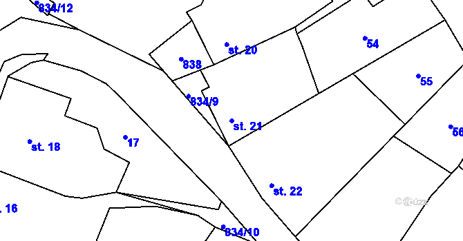 Parcela st. 21 v KÚ Křižínkov, Katastrální mapa