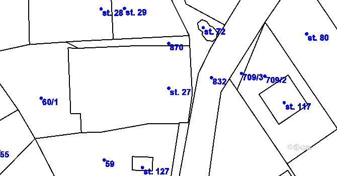 Parcela st. 27 v KÚ Křižínkov, Katastrální mapa
