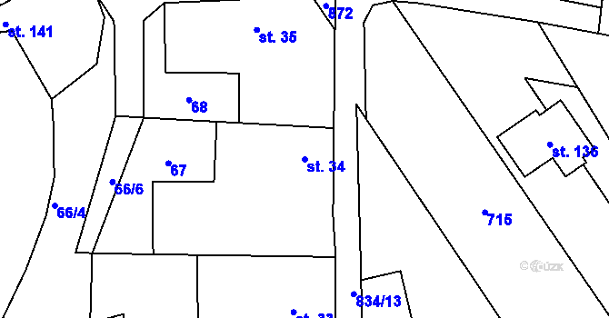 Parcela st. 34 v KÚ Křižínkov, Katastrální mapa