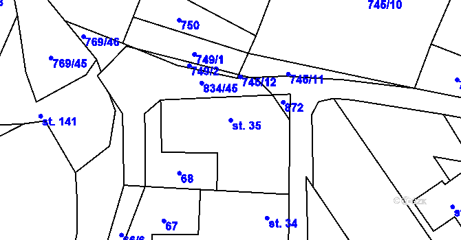 Parcela st. 35 v KÚ Křižínkov, Katastrální mapa