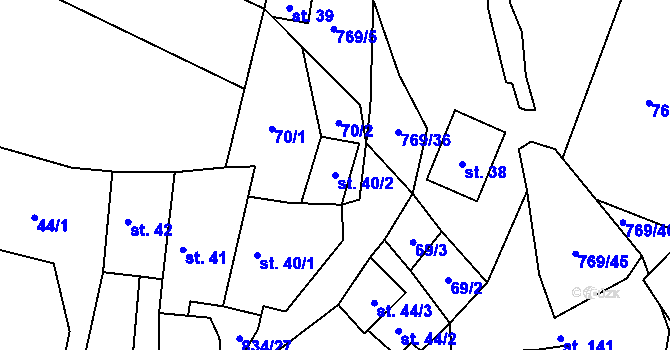 Parcela st. 40/2 v KÚ Křižínkov, Katastrální mapa