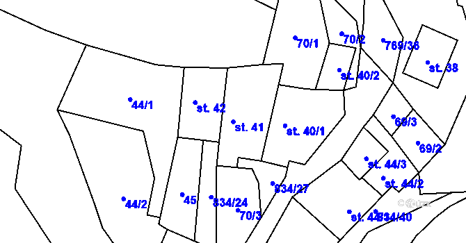 Parcela st. 41 v KÚ Křižínkov, Katastrální mapa