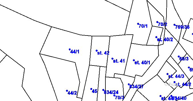 Parcela st. 42 v KÚ Křižínkov, Katastrální mapa