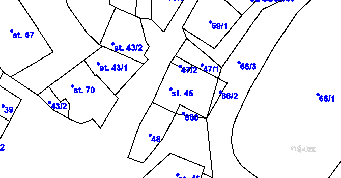 Parcela st. 45 v KÚ Křižínkov, Katastrální mapa