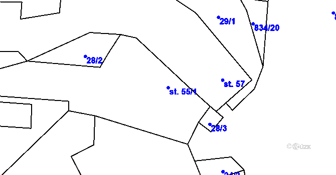 Parcela st. 55/1 v KÚ Křižínkov, Katastrální mapa