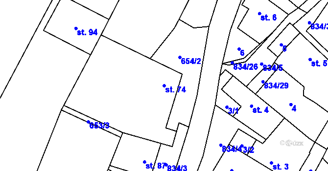 Parcela st. 74 v KÚ Křižínkov, Katastrální mapa