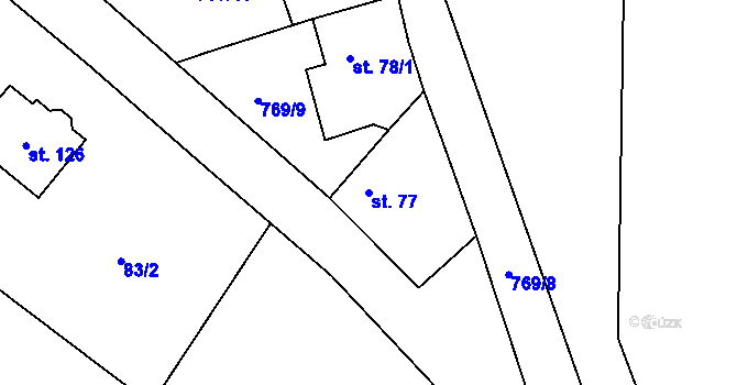 Parcela st. 77 v KÚ Křižínkov, Katastrální mapa