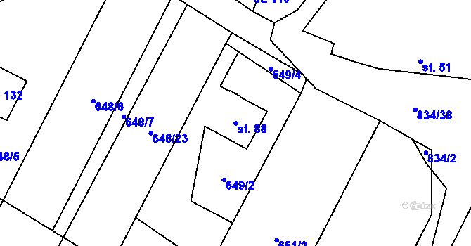 Parcela st. 88 v KÚ Křižínkov, Katastrální mapa