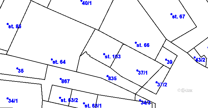 Parcela st. 103 v KÚ Křižínkov, Katastrální mapa