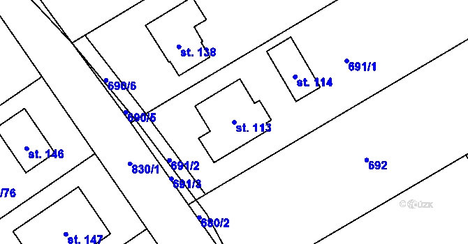 Parcela st. 113 v KÚ Křižínkov, Katastrální mapa