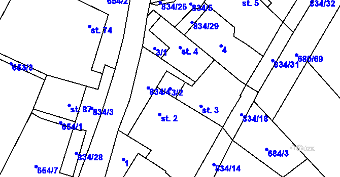 Parcela st. 3/2 v KÚ Křižínkov, Katastrální mapa