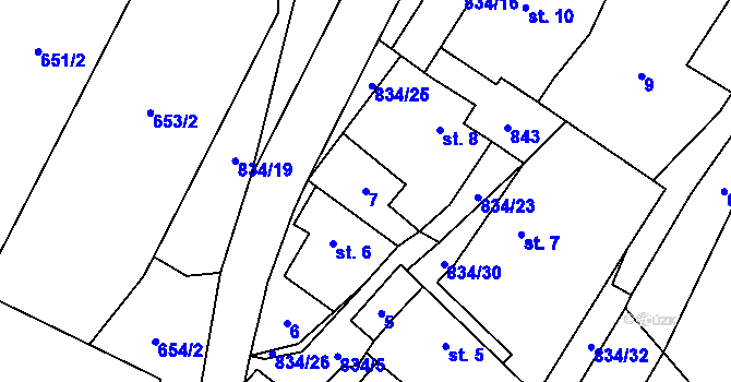 Parcela st. 7 v KÚ Křižínkov, Katastrální mapa
