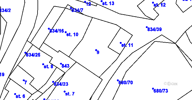 Parcela st. 9 v KÚ Křižínkov, Katastrální mapa