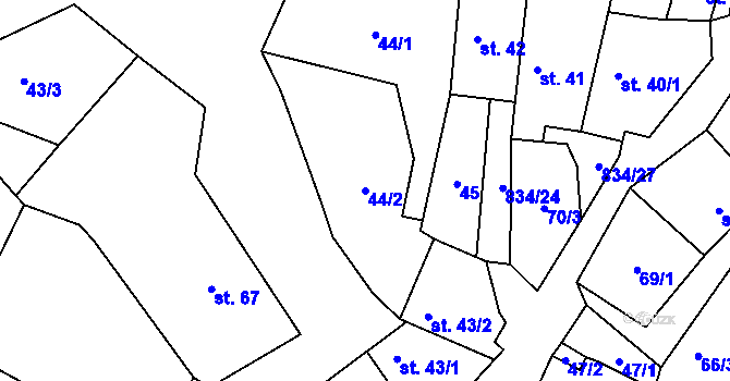 Parcela st. 44/2 v KÚ Křižínkov, Katastrální mapa