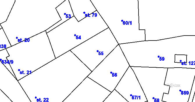 Parcela st. 55 v KÚ Křižínkov, Katastrální mapa