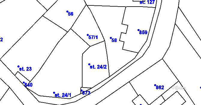 Parcela st. 57/2 v KÚ Křižínkov, Katastrální mapa