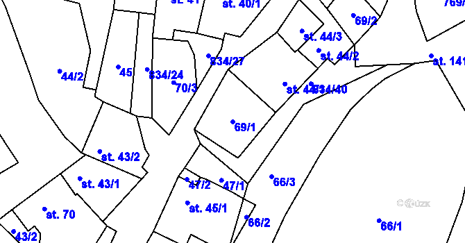 Parcela st. 69/1 v KÚ Křižínkov, Katastrální mapa