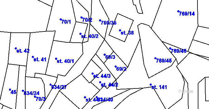 Parcela st. 69/3 v KÚ Křižínkov, Katastrální mapa