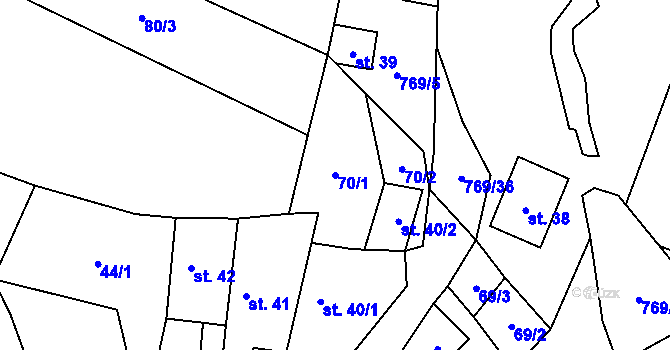 Parcela st. 70/1 v KÚ Křižínkov, Katastrální mapa