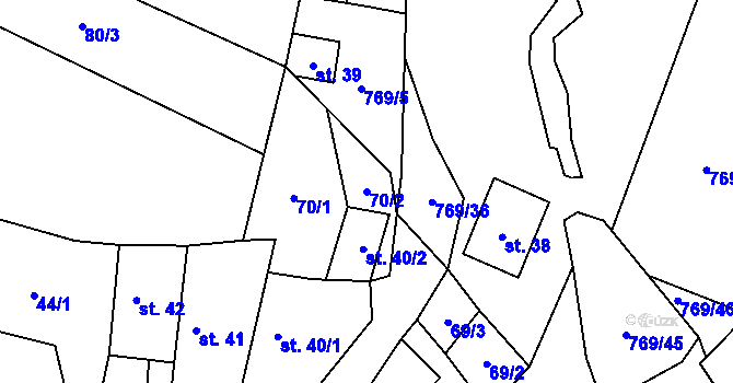 Parcela st. 70/2 v KÚ Křižínkov, Katastrální mapa