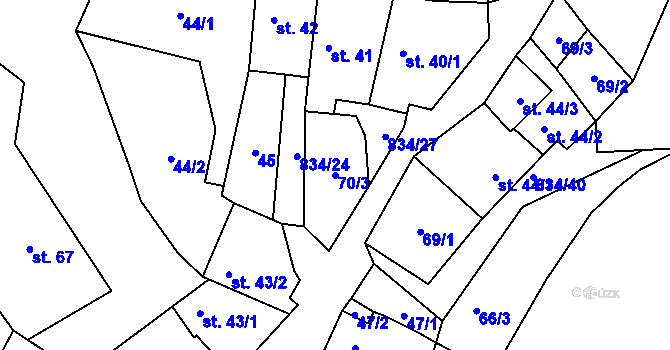 Parcela st. 70/3 v KÚ Křižínkov, Katastrální mapa