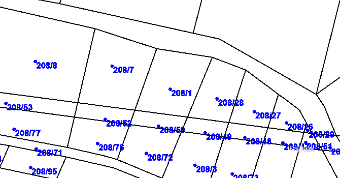 Parcela st. 208/1 v KÚ Křižínkov, Katastrální mapa